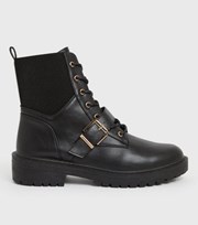 New Look Wide Fit Black Buckle Chunky Biker Boots